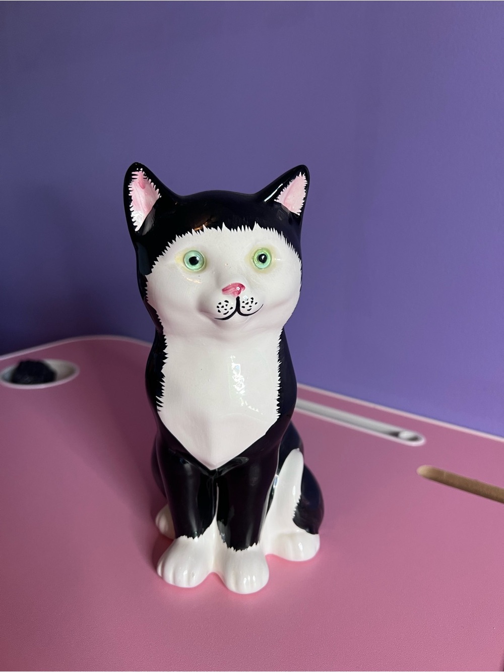 Porcelain Tuxedo Cat Statue